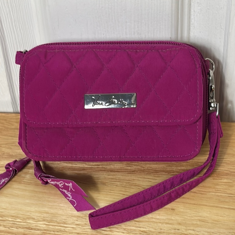 Vera Bradley hot pink quilted all in one crossbody wallet clutch wristlet